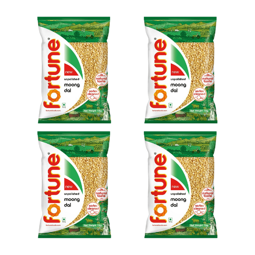 Fortune Moong Dal Split Without Skin / Mung Dal Washed (Bundle of 4 x 500g) - 2Kg