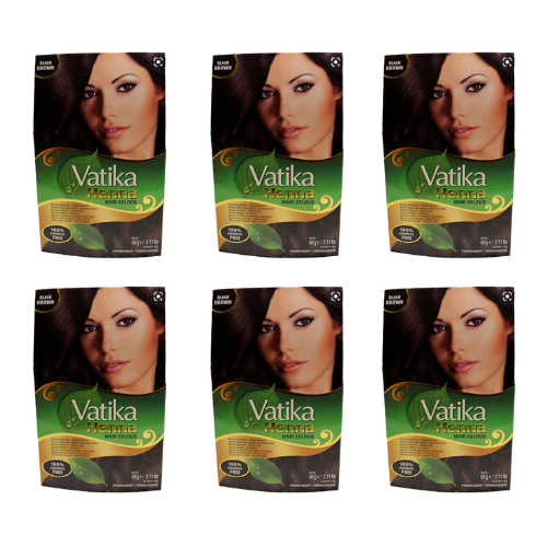 Dabur Vatika Henna Black Brown Hair Colour (Bundle of 6 x 60g)