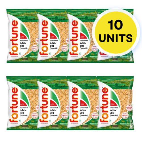 Fortune Toor Dal Plain / Pigeon Peas (Bundle of 10 x 500g) - 5kg