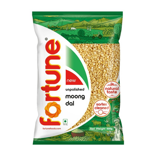 Fortune Moong Dal Split Without Skin / Mung Dal Washed (500g)