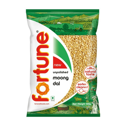 Fortune Moong Dal Split Without Skin / Mung Dal Washed (500g) - Damaged Packaging