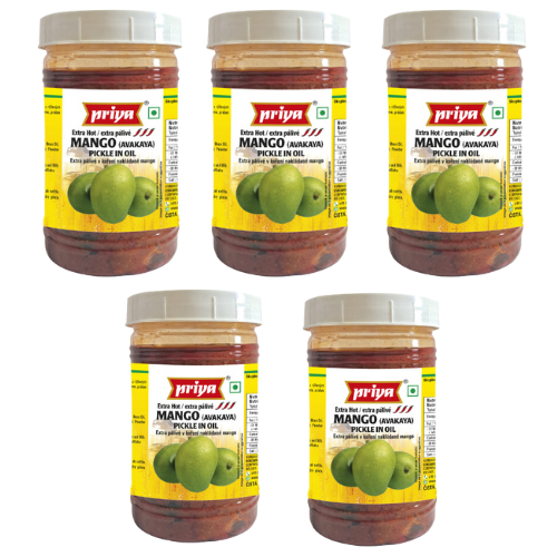 Priya Mango Pickle (Extra Hot) Without Garlic - PET JAR (Bundle of 5 x 300g)