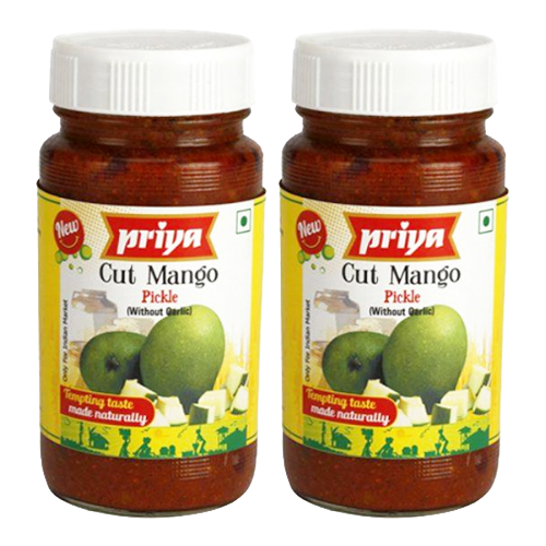 Priya Cut Mango Pickle without Garlic (Bundle of 2 x 300g)