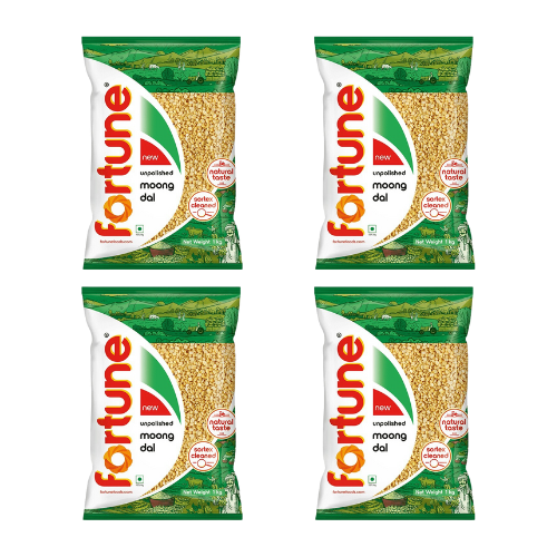 Fortune Moong Dal Split Without Skin / Mung Dal Washed (Bundle of 4 x 500g)