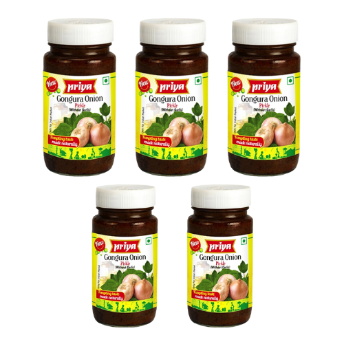 Priya Gongura Onion Pickle Without Garlic (Bundle of 5 x 300g)