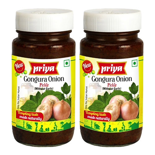 Priya Gongura Onion Pickle Without Garlic (Bundle of 2 x 300g)