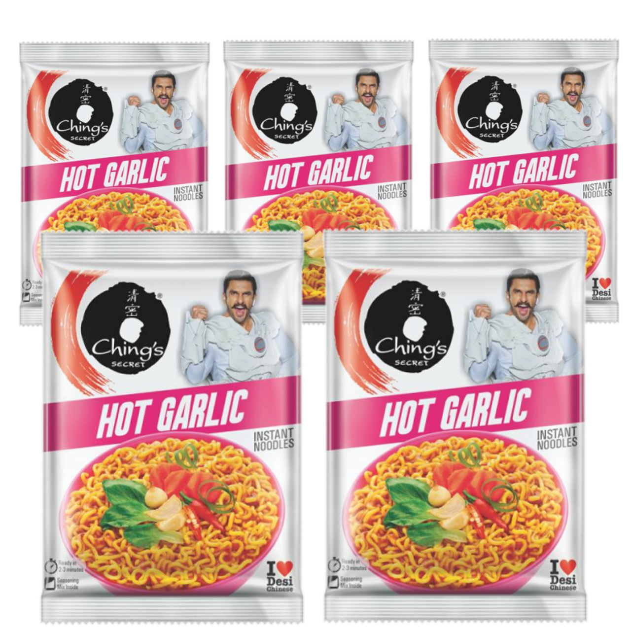 Chings Secret Hot Garlic Instant Noodles (Bundle of 5 x 60g) - Sale Item [BBD: 07 October 2026]