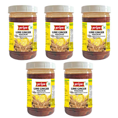 Priya Lemon Ginger Pickle Without Garlic - PET JAR (Bundle of 5 x 300g)