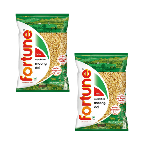 Fortune Moong Dal Split Without Skin / Mung Dal Washed (Bundle of 2 x 500g)