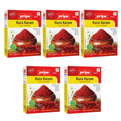 Priya Kura Karam / Curry Chilli Powder (Bundle of 5 x 100g)