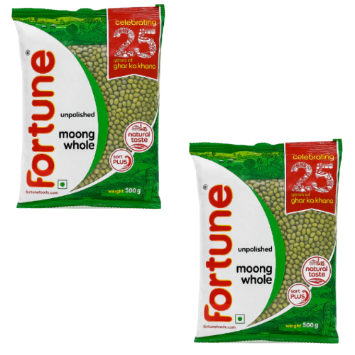 Fortune Moong Dal Whole / Mung Beans With Skin (Bundle of 2 x 500g)