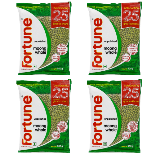 Fortune Moong Dal Whole / Mung Beans With Skin (Bundle of 4 x 500g)