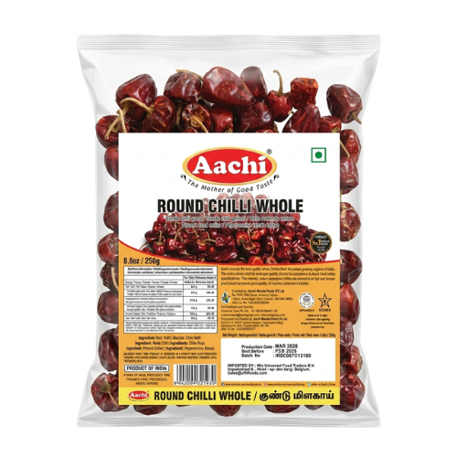 Aachi Dried Red Chillies Round with Stem (250g)