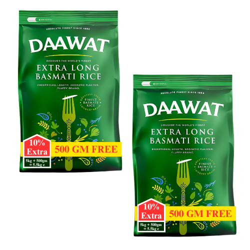 Daawat Extra Long Basmati Rice (Bundle of 2 x 5kg) + 10% Extra