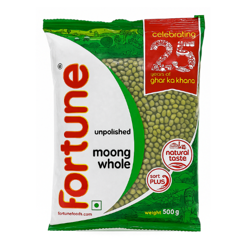 Fortune Moong Dal Whole / Mung Beans With Skin (500g) - Damaged Packaging