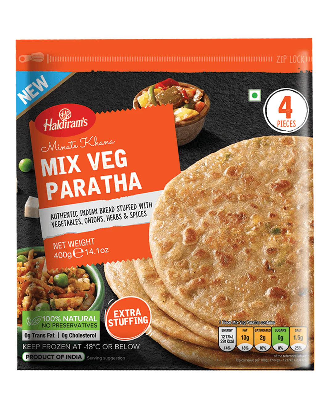 Haldiram's Mixed Vegetable Paratha (400g) - Frozen Item !!!