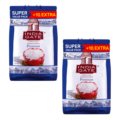 India Gate Premium Basmati Rice (Bundle of 2 x 5kg) + 10% Extra (Super Value Pack)