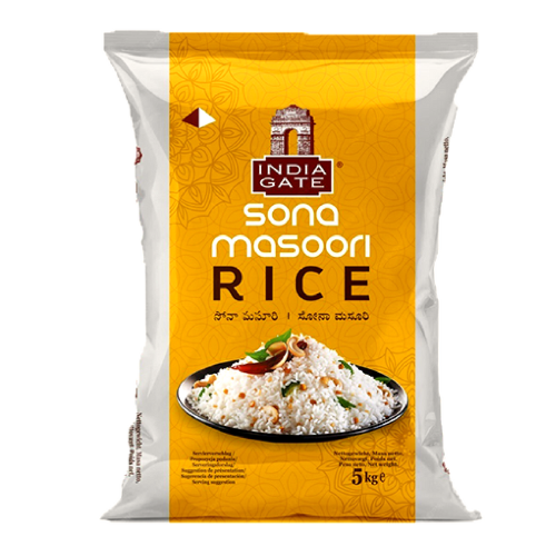 India Gate Sona Masoori Rice (5kg) - Damaged Packing