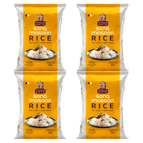 India Gate Sona Masoori Rice (Bundle of 4 x 5kg) - 20kg