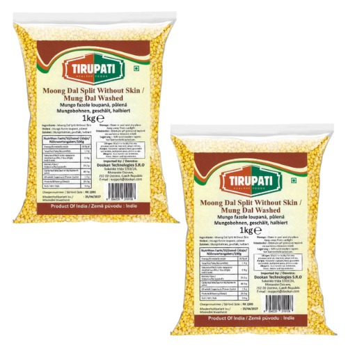 Tirupati Moong Dal Split Without Skin / Mung Dal Washed (Bundle of 2 x 1kg)