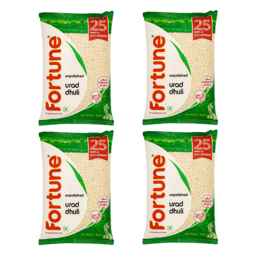 Fortune Urad Dal Split / Urid Dal Washed - Without Skin (Bundle of 4 x 500g) - 2kg