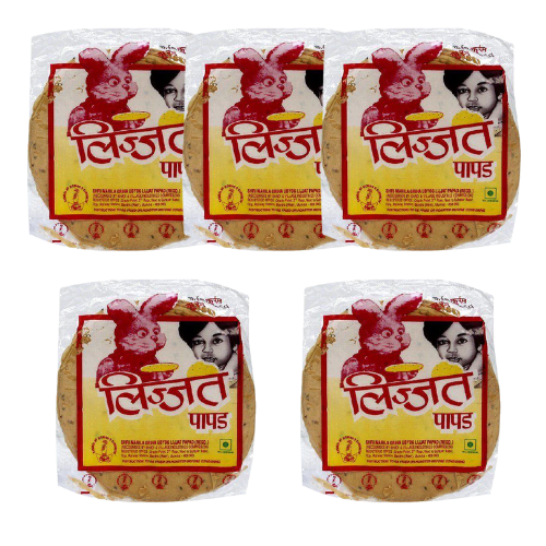 Lijjat Papad / Papadum - Urid Plain (Bundle of 5 x 200g) - Sale Item [BBD: 28 February 2026]