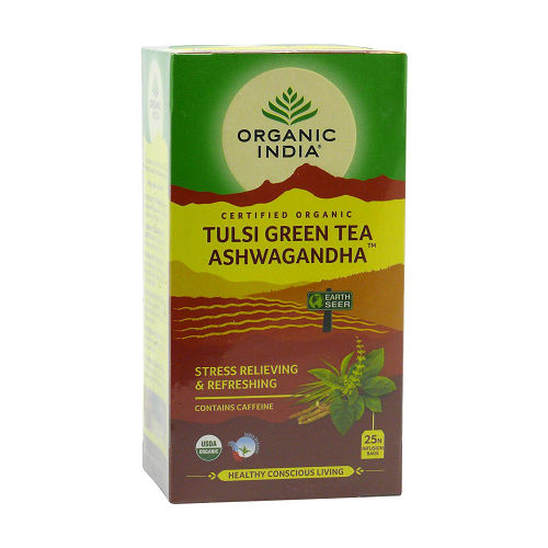 Organic India Tulsi Green Tea Ashwagandha Infusion Bags (25 Tea Bags)